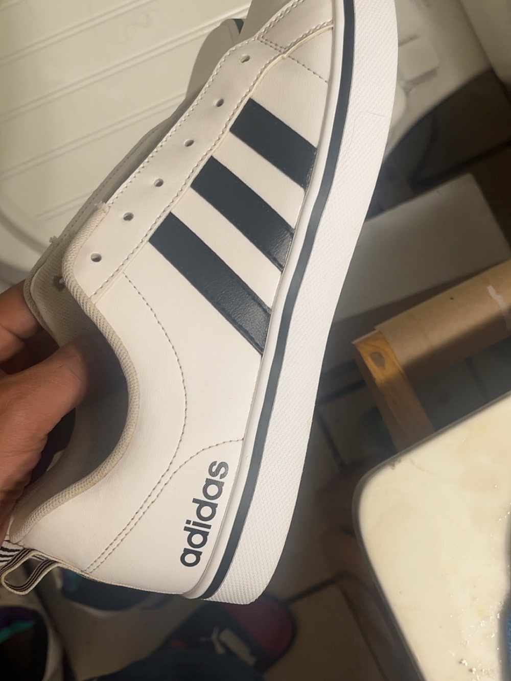adidas White Low-Top Sneakers with Black Three-Stripes